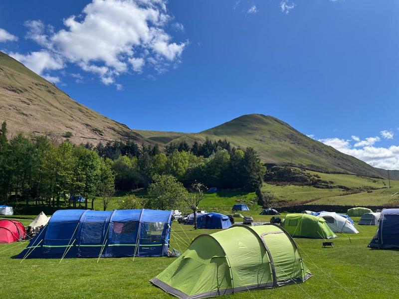 Grass pitch with a tent